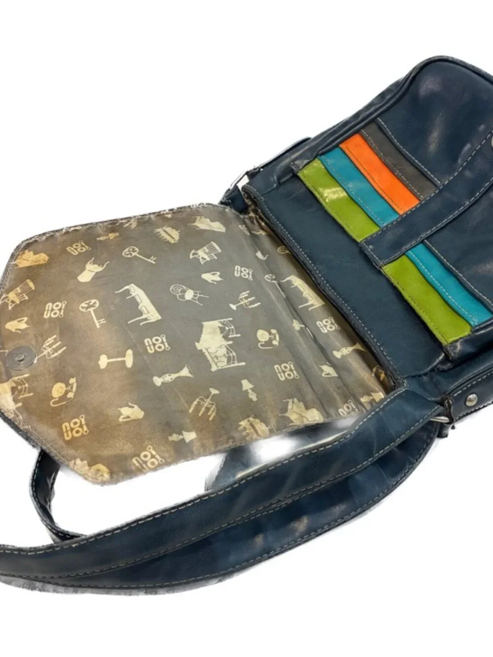 Noi Noi Slate Blue Vegan Leather Crossbody Messenger Bag
